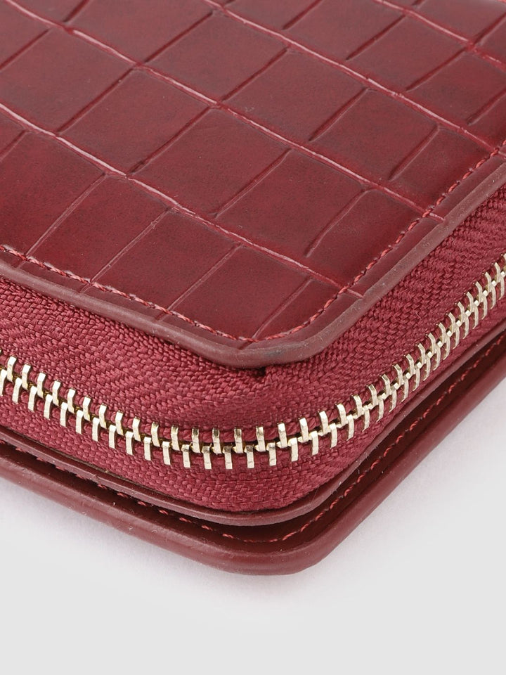 Lino Perros Women Maroon Croc Textured Zip Around Wallet