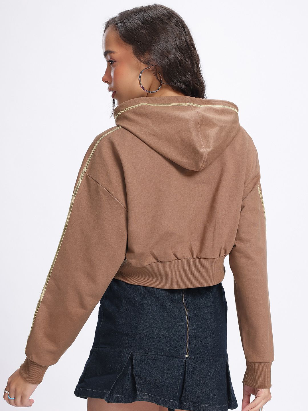 DressBerry Drop-Shoulder Sleeves Crop Hooded Sweatshirt