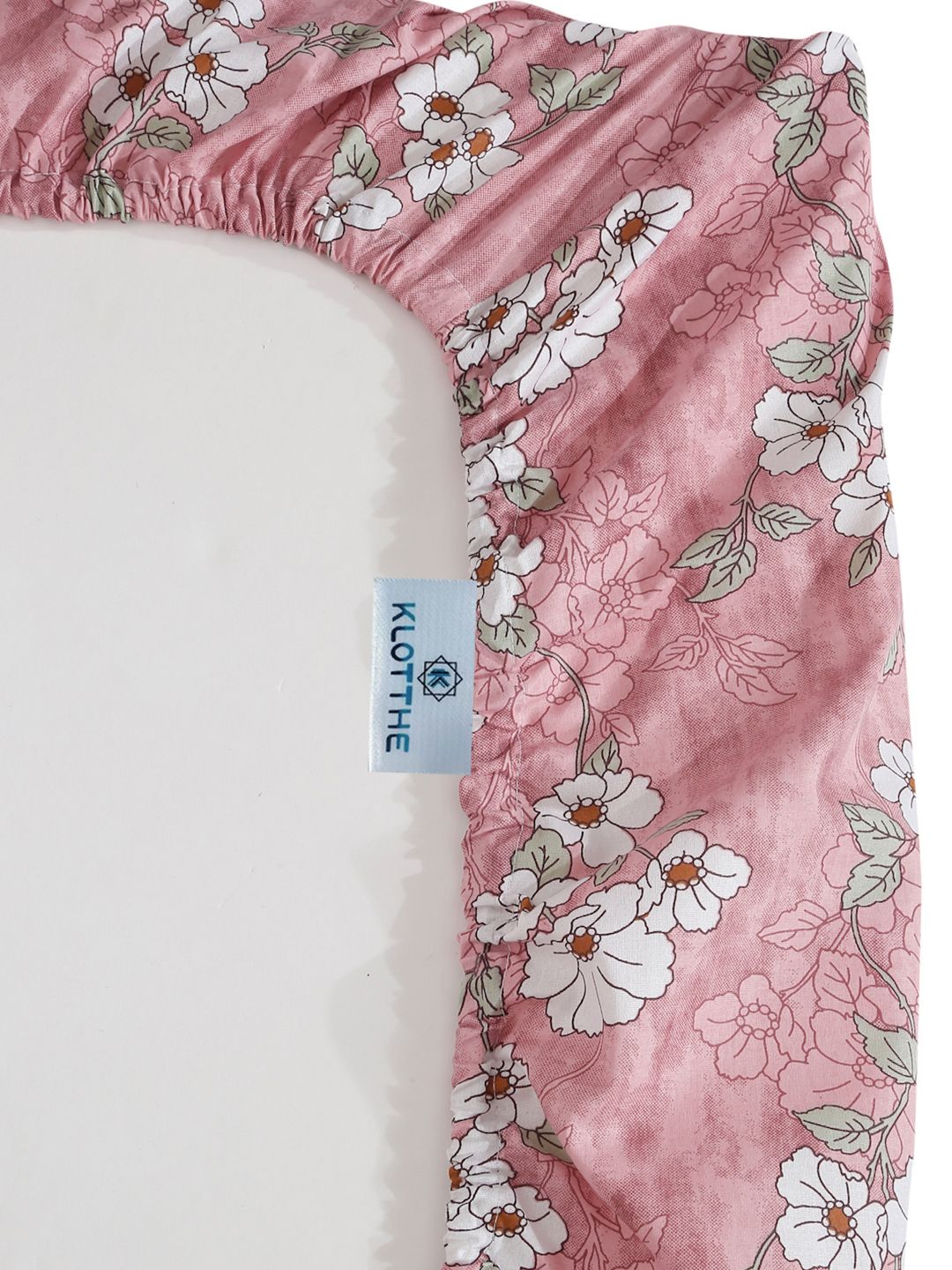 KLOTTHE Pink & White Printed Pure Cotton 400 TC Single Bedsheet With Pillow Cover