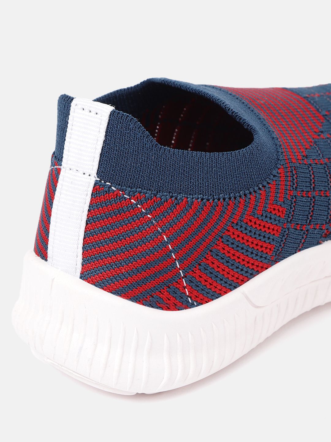 YK Boys Teal Blue & Red Woven Design Slip-On Sneakers