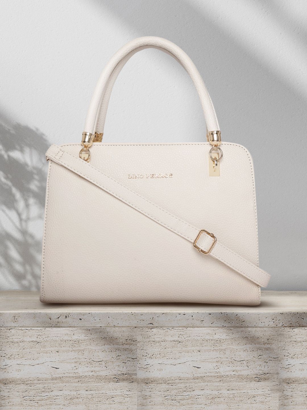 Lino Perros Off-White Solid Handheld Bag with Sling Strap
