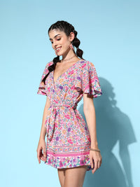 Berrylush Women Floral Printed V-Neck Playsuit