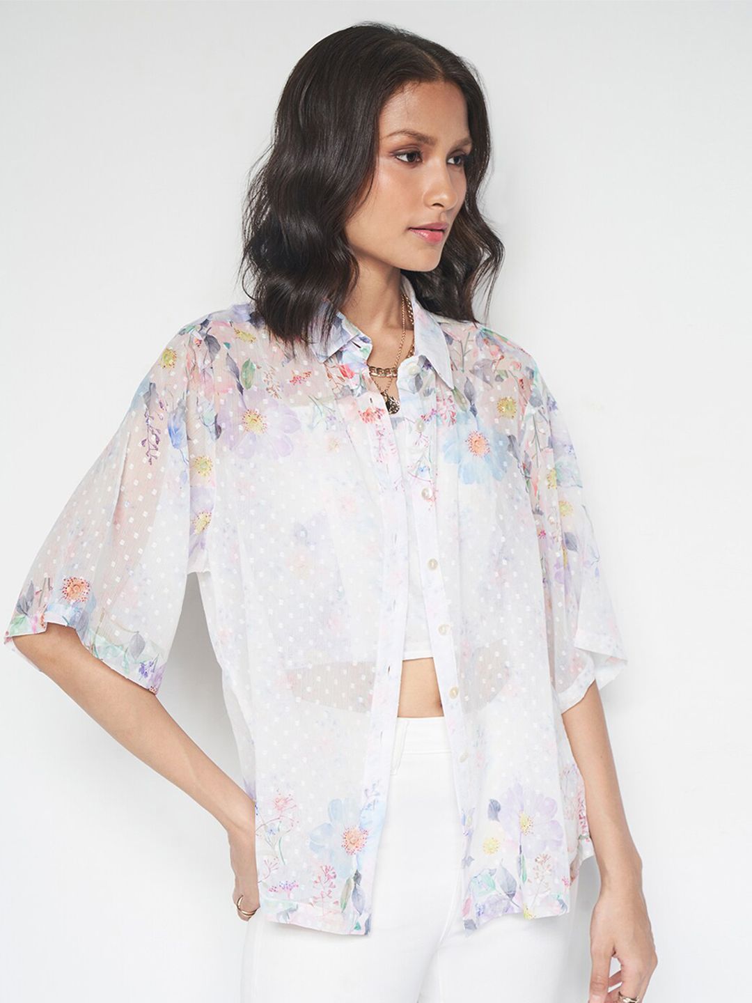 AND Floral Printed Shirt Style Top With Inner Slip