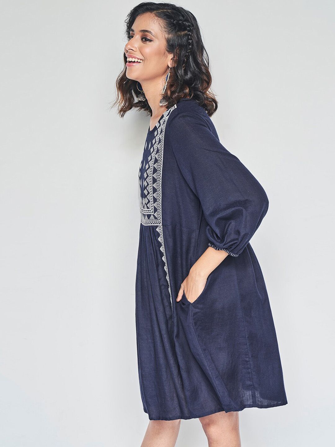 Global Desi Ethnic Motif Embroidered A-Line Ethnic Dress