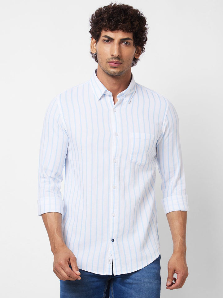 SPYKAR Striped Spread Collar Long Sleeves Cotton Casual Shirt