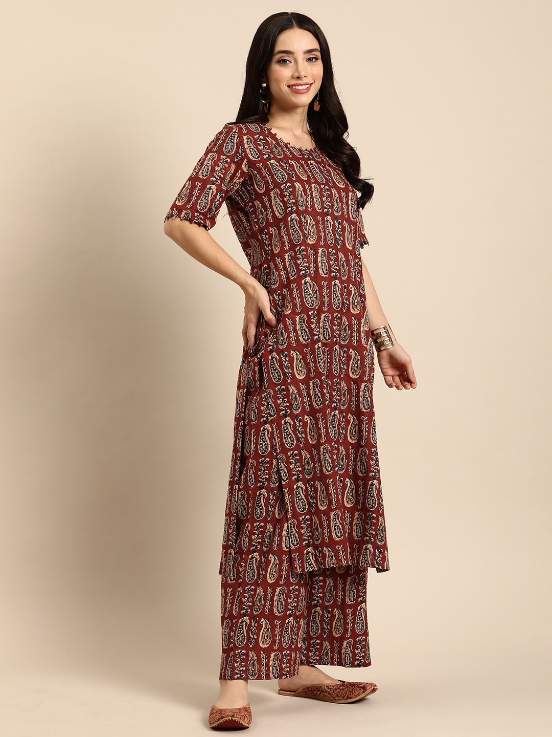 Anouk Women Ethnic Motifs Printed Pure Cotton Kurta with Palazzos