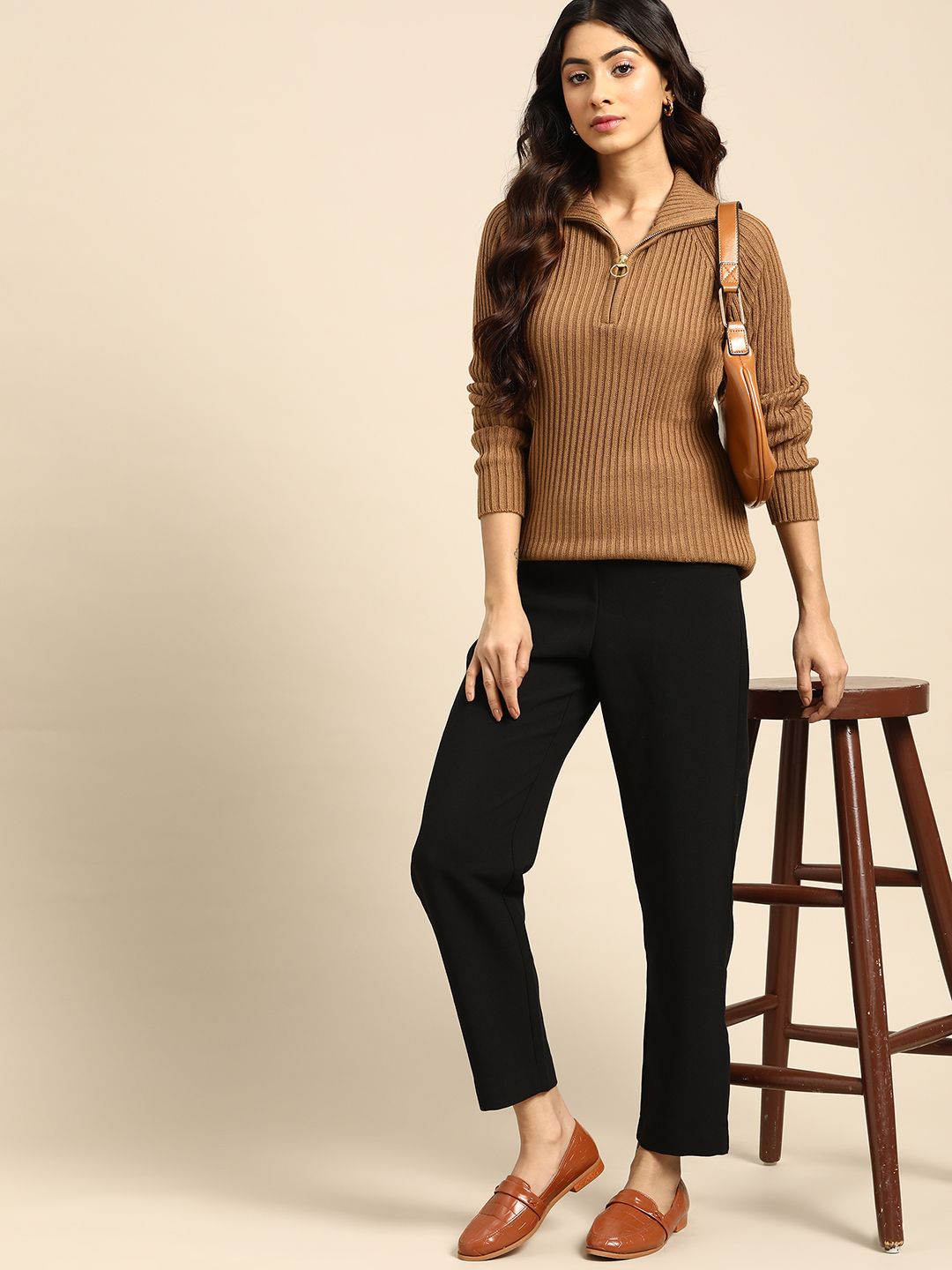 all about you Women Brown Cable Knit Pullover