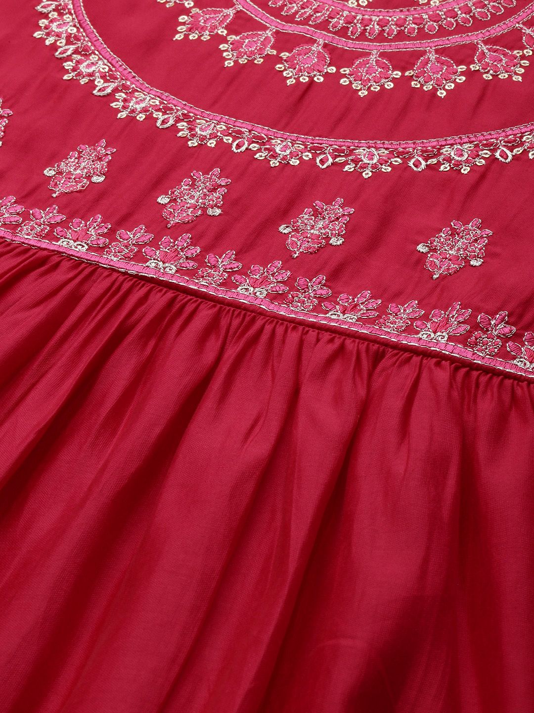 House of Pataudi Jashn Yoke Design Zari Work A-Line Kurta With Trousers & Dupatta