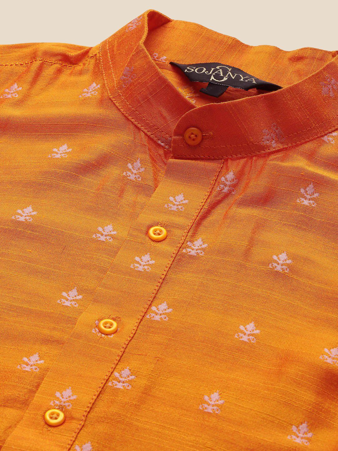 SOJANYA Band Collar Ethnic Motifs Woven Design Kurta