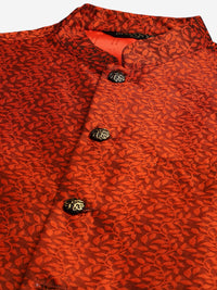 SOJANYA Kurta Rekaan Tenunan Merah & Putih Karang Lelaki dengan Piyama & Jaket Nehru