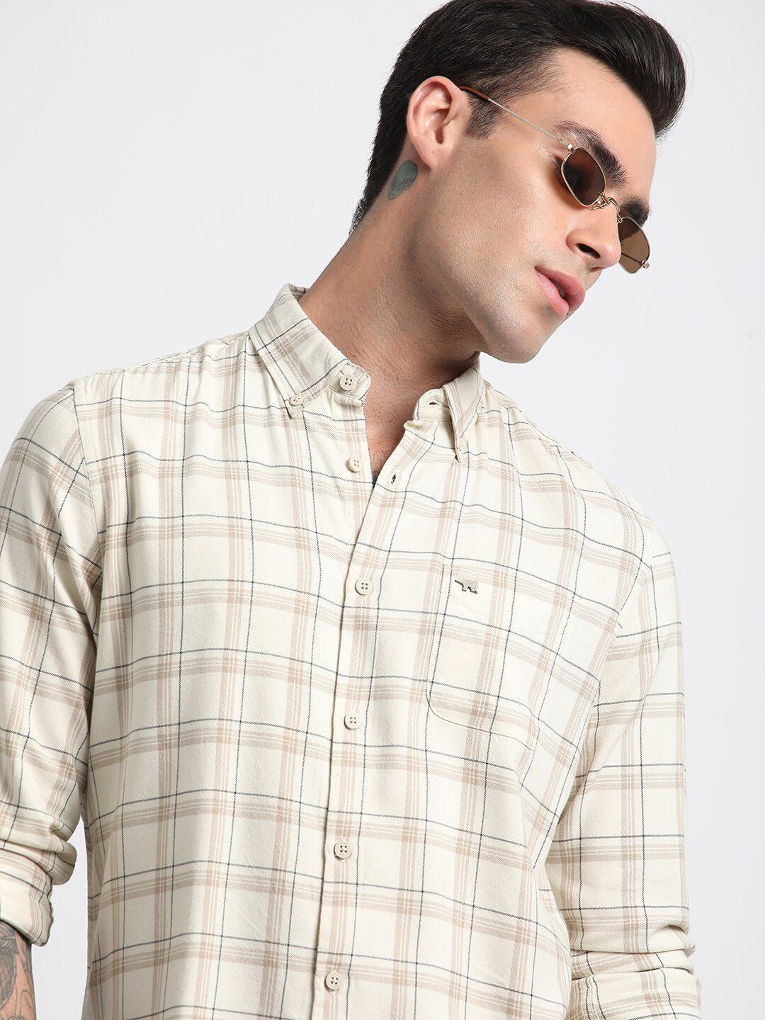 THE BEAR HOUSE Slim Fit Tartan Checks Pure Cotton Casual Shirt