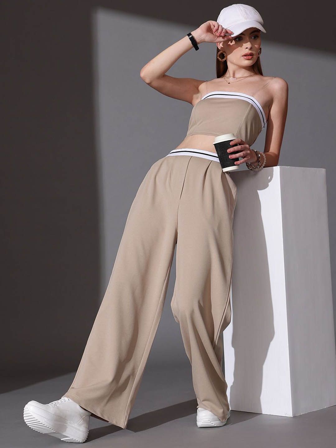 STREET 9 Solid Off Shoulder Top &Trousers Co-ord Set