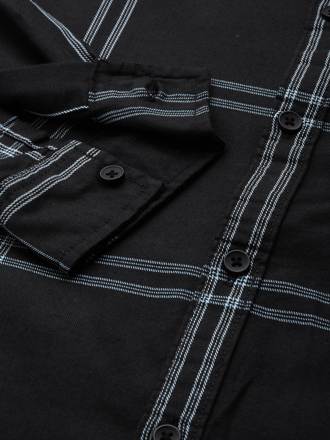 The Indian Garage Co Men Black & White Checked Pure Cotton Casual Shirt