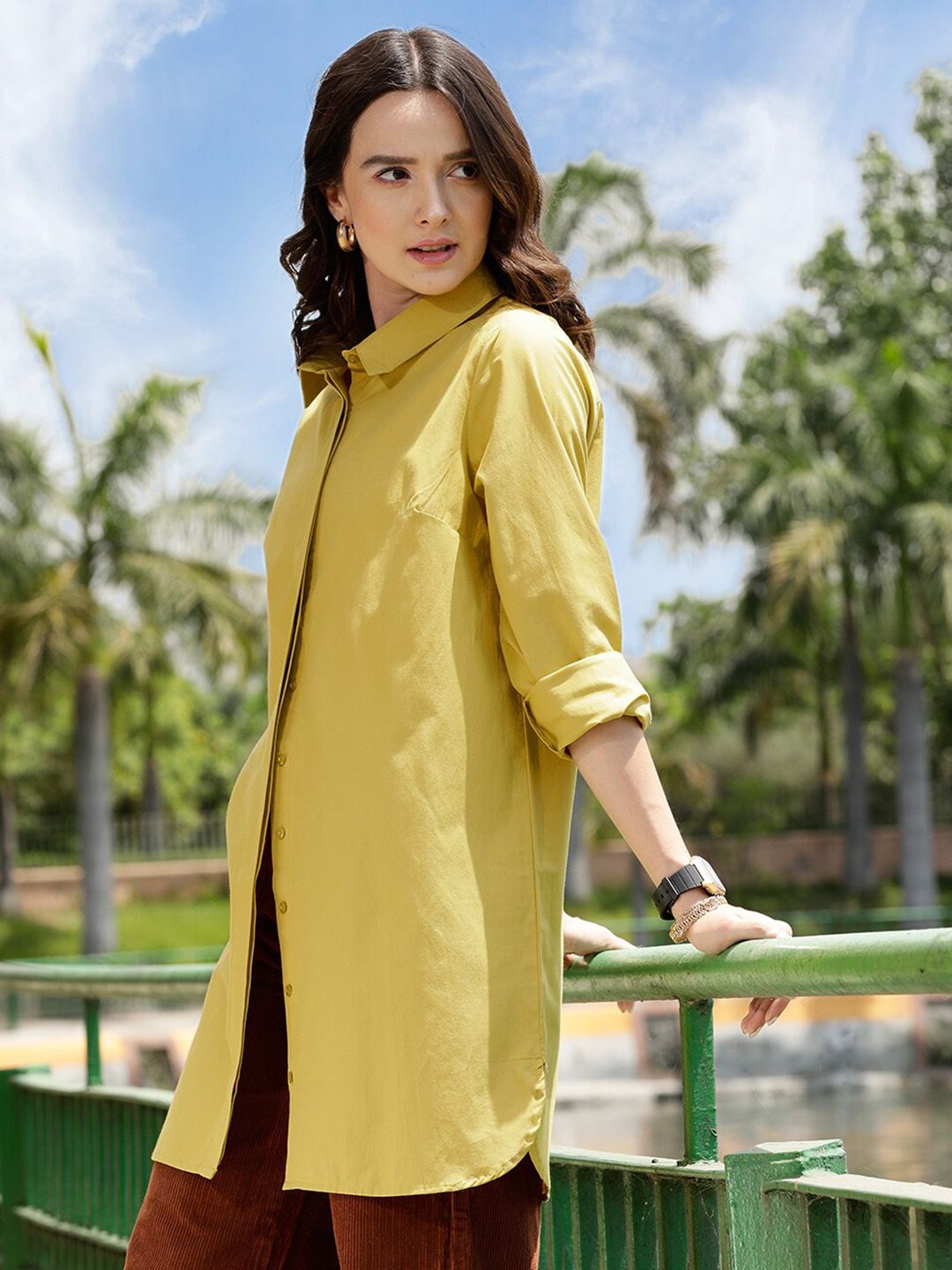 STREET 9 Yellow Comfort Oversized Pure Cotton Casual Shirt