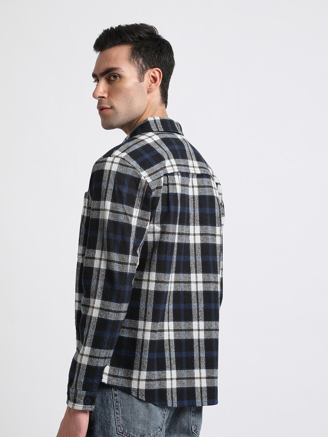 THE BEAR HOUSE Men Checked Regular Fit Heavy Flannel Pure Cotton Shacket