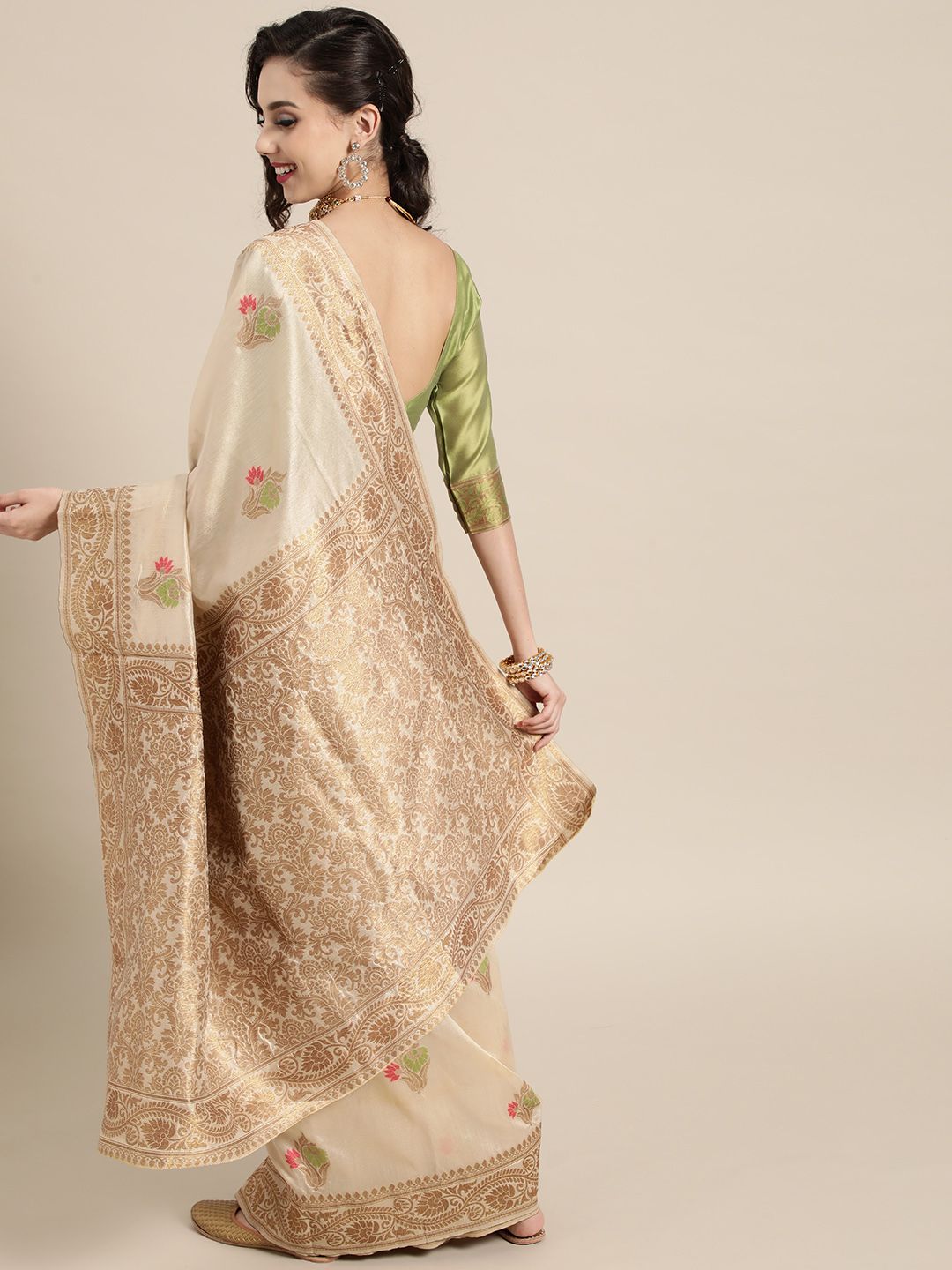 Saree mall Ethnic Motifs Silk Blend Saree with Woven Design border