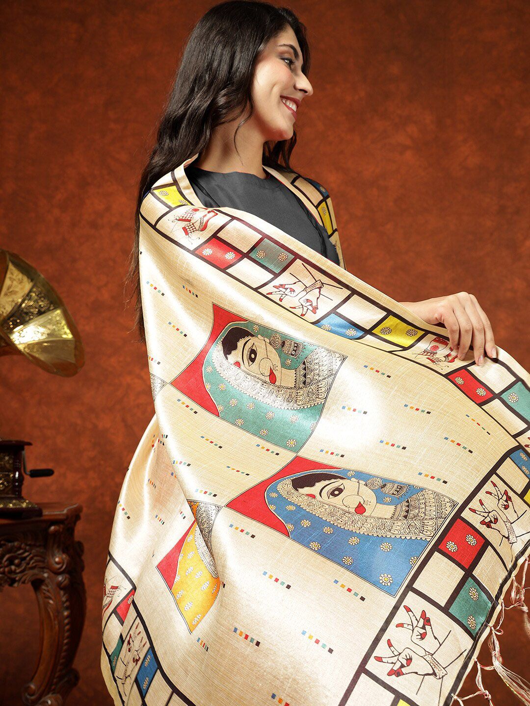 KALINI Round Neck Kurta & Trousers With Dupatta