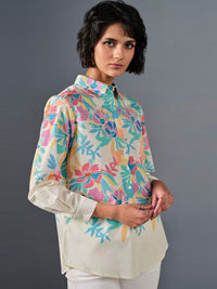 AND Floral Printed Cuffed Sleeves Cotton Shirt Style