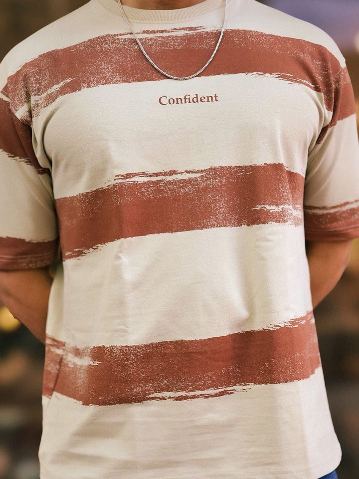 Maniac Men Striped Round Neck Cotton Oversized T-shirt