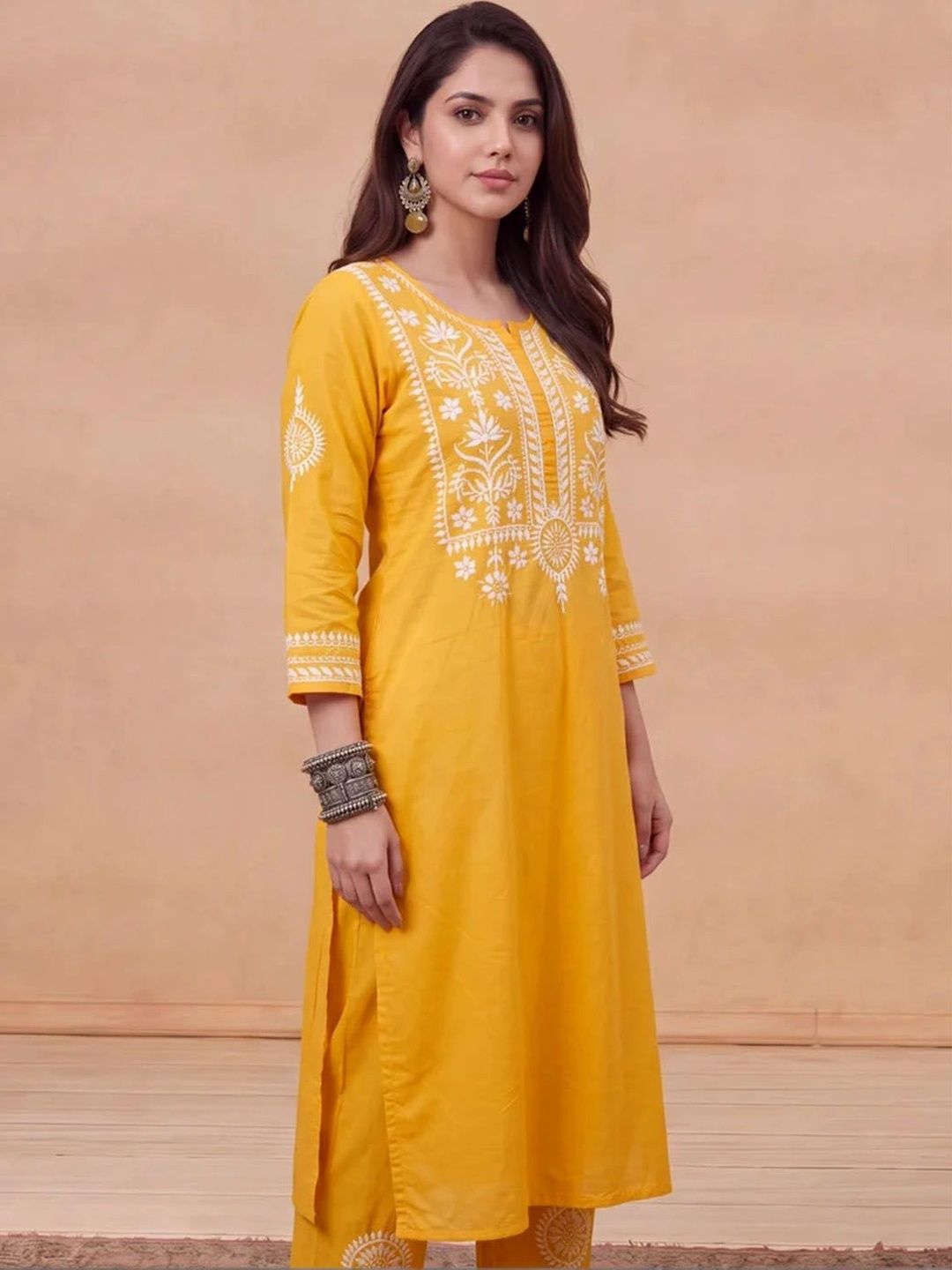 House of Chikankari Women Ethnic Motifs Embroidered Regular Chikankari Kurta with Trousers