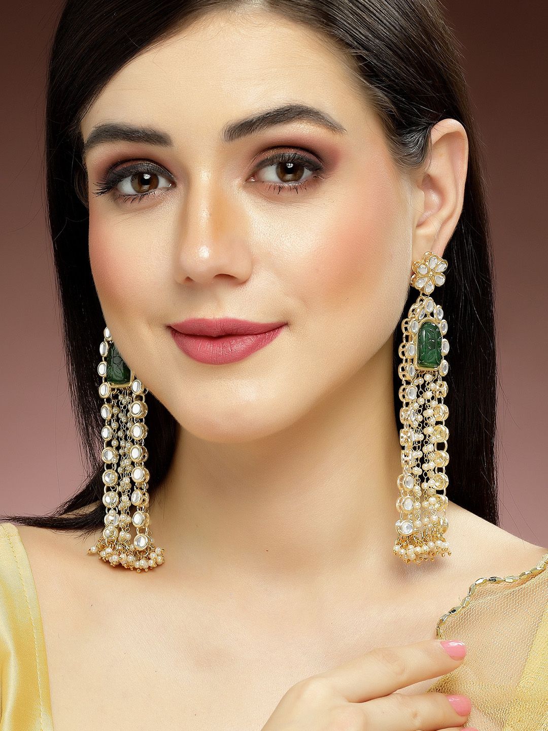 KARATCART Gold-Plated Kundan-Studded Drop Earrings