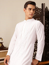 House of Pataudi Floral Embroidered Jashn Pure Cotton Kurta with Trousers
