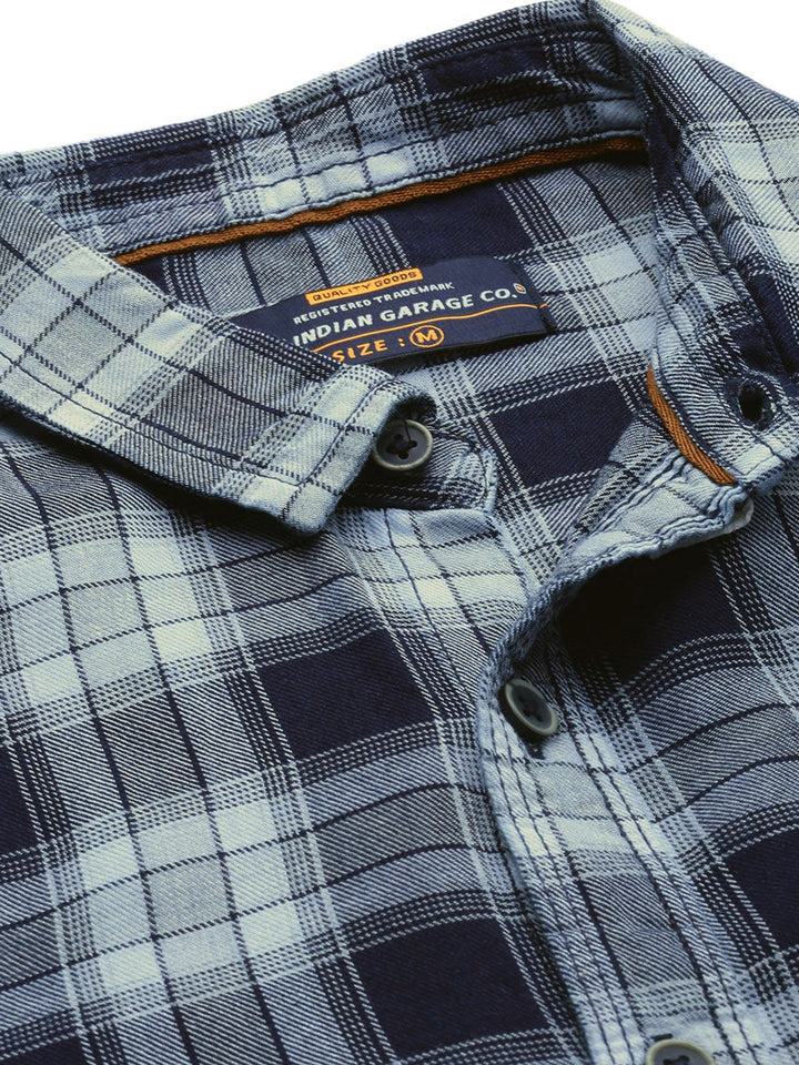 The Indian Garage Co Men Navy Blue Tartan Checked Regular Fit Cotton Casual Shirt