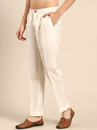 KISAH Men Relaxed Straight Leg Mid-Rise Cotton Pleated Trousers