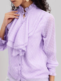 DressBerry Dobby Texture Flounced Cuffed Sleeve Shirt Style Top