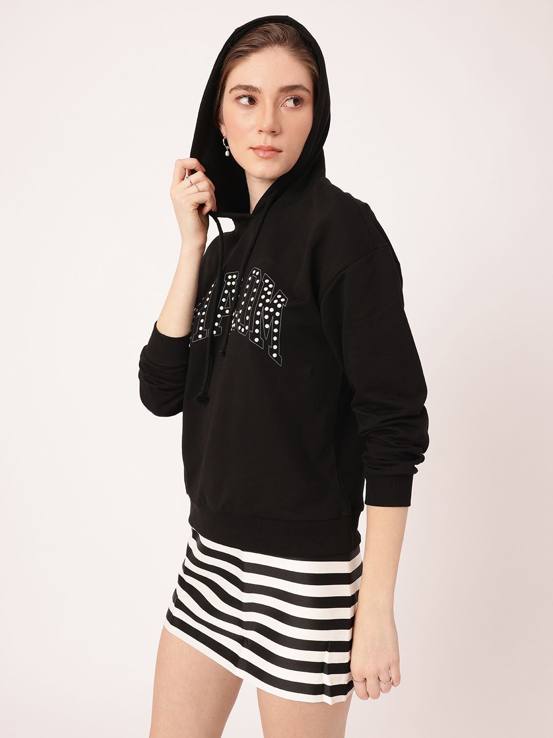 DressBerry Studded Hooded Cotton Terry Relaxed Fit Sweatshirt