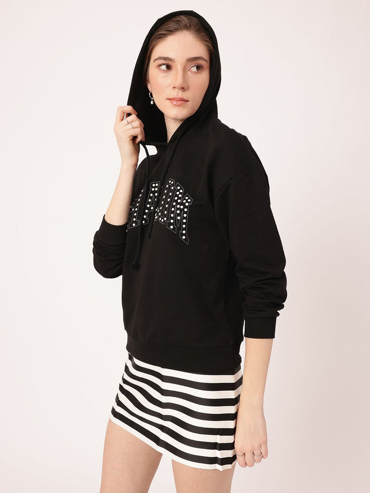 DressBerry Studded Hooded Cotton Terry Relaxed Fit Sweatshirt
