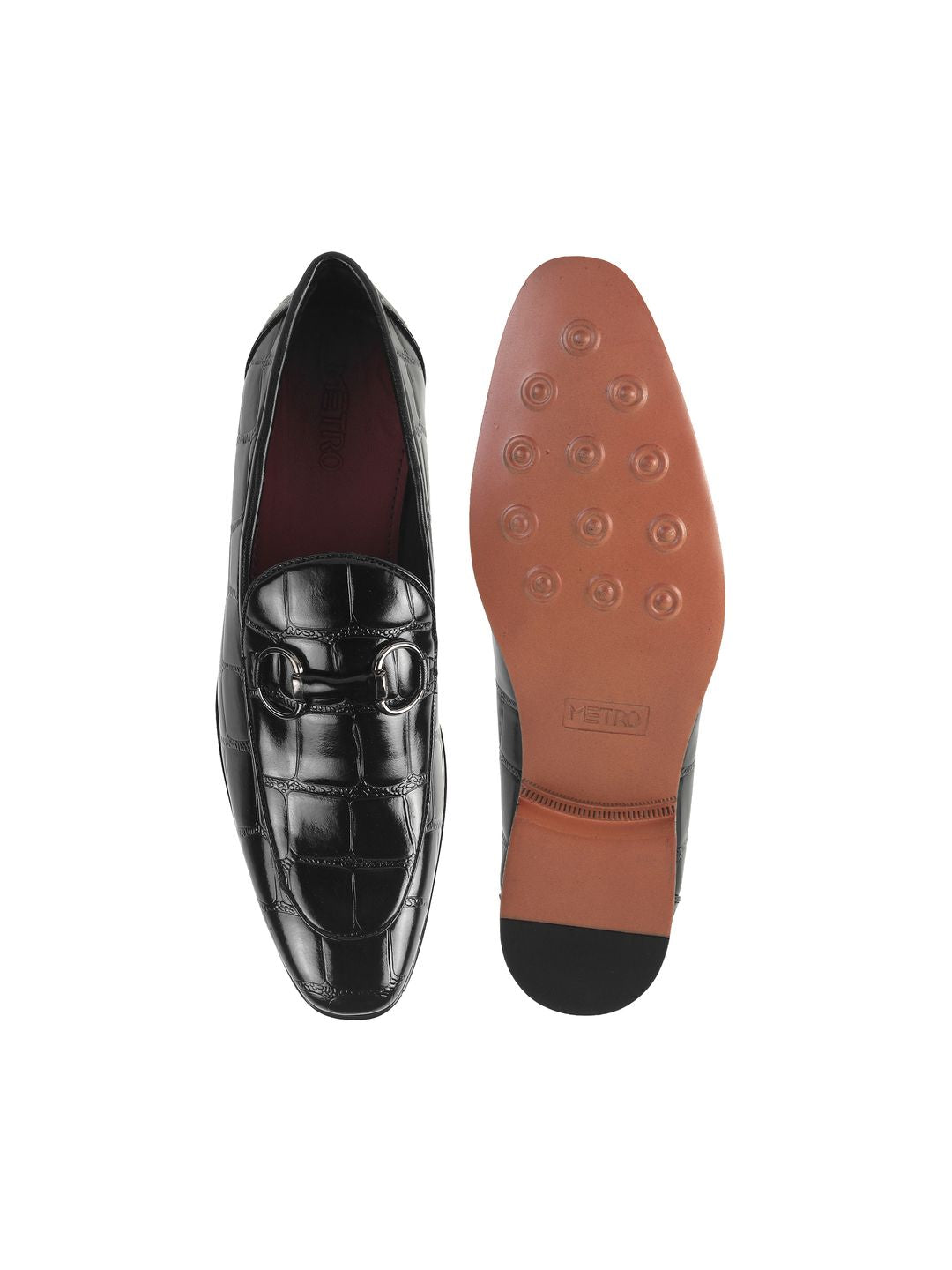 Metro Men Textured Leather Formal Slip-On Shoes