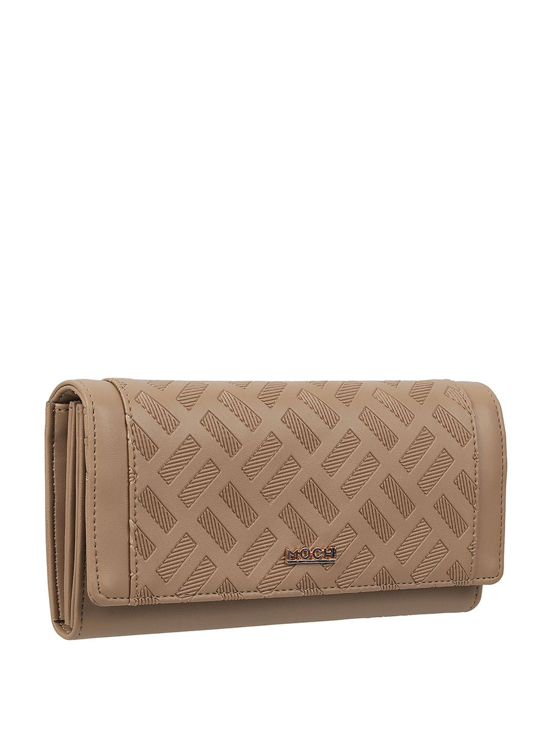 Mochi Women Beige Geometric Textured Two Fold Wallet