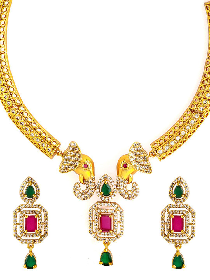 Rubans 22k Ruby & Emerald CZ Stone Stone Studded Gajah Motif Set