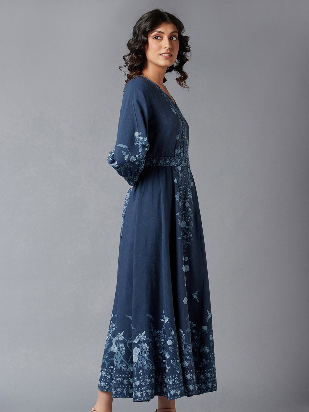 W Women Blue & White Floral Maxi Dress