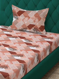 KLOTTHE Rust & White Printed Pure Cotton 400 TC Single Bedsheet With Pillow Cover