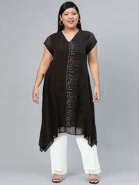 W Women Brown Ethnic Motifs Embroidered Thread Work Kurta