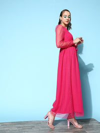 Berrylush Women Pink Solid Belted Details Dress