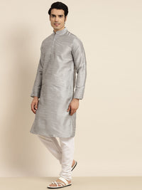 Anug by SOJANYA Men Silver-Toned Band Collar Kurta