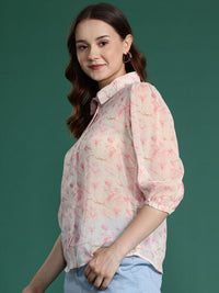 DressBerry Floral Print Semi Sheer Shirt