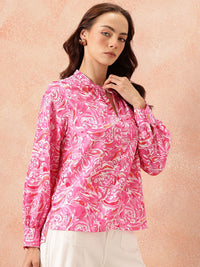 all about you Abstract Print Mandarin Collar Bishop Sleeves Top