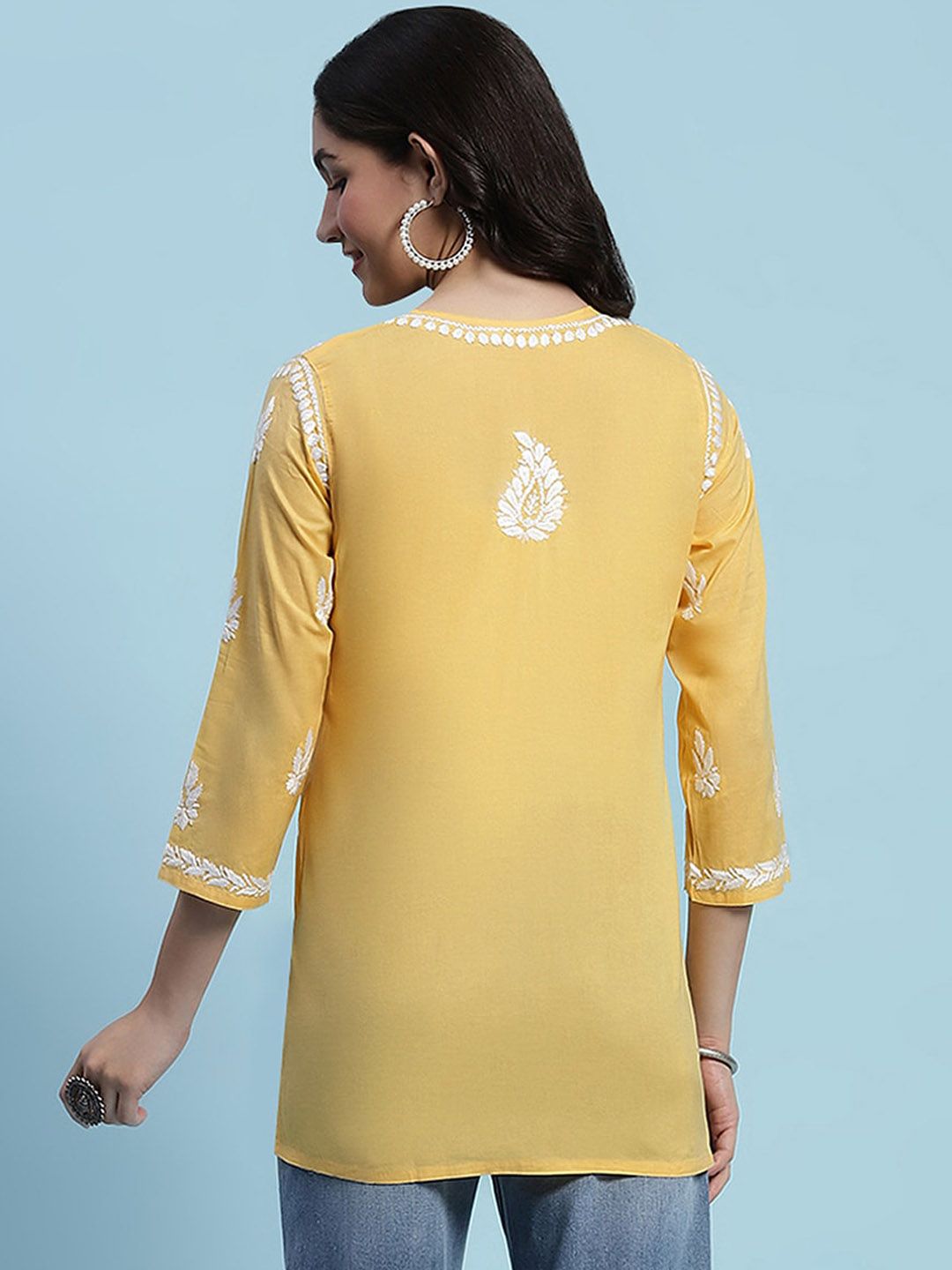 Rumah Chikankari Wanita Kapas Kuning Chikankari Sulam Kurti