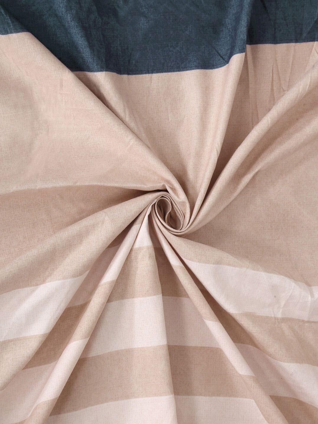 KLOTTHE Beige & Blue Striped 300 TC Fitted Super King Double Bedsheet With 2 Pillow Covers
