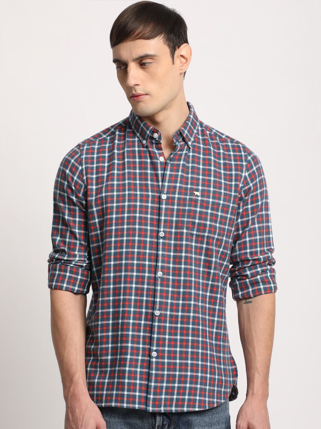 THE BEAR HOUSE Men Checked Slim Fit Button-Down Collar Casual Shirt