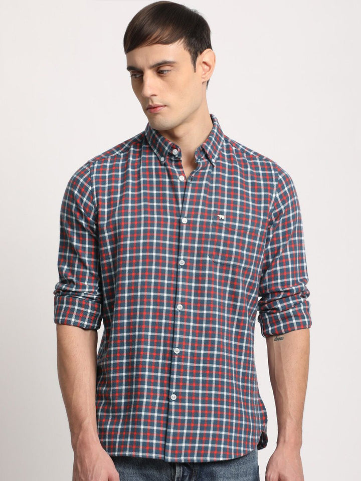 THE BEAR HOUSE Men Checked Slim Fit Button-Down Collar Casual Shirt