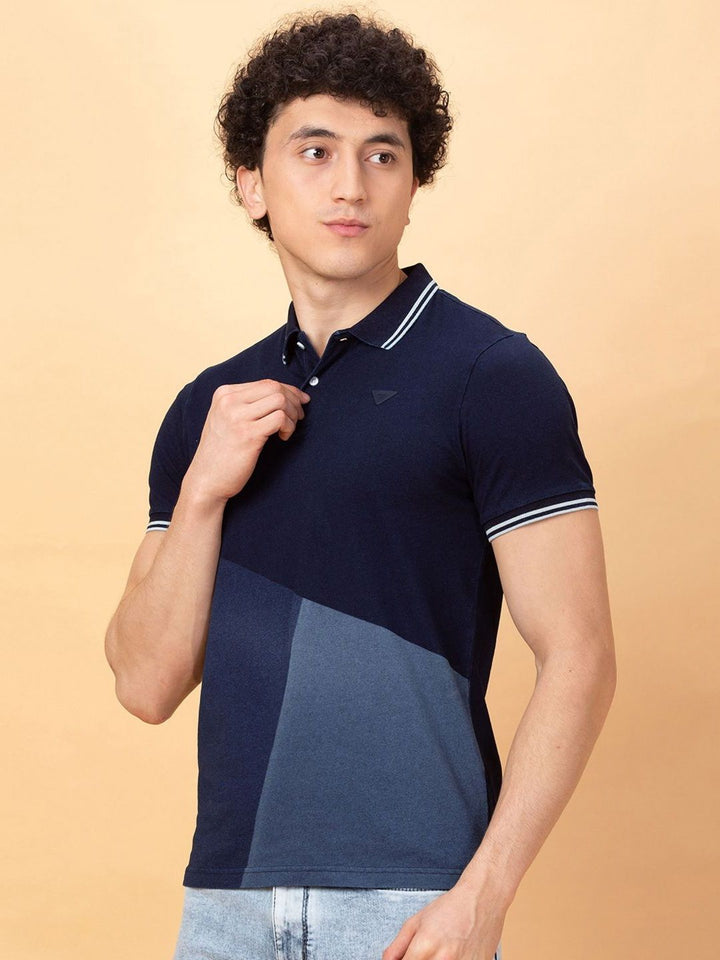 Being Human Men Colourblocked Polo Collar Applique T-shirt