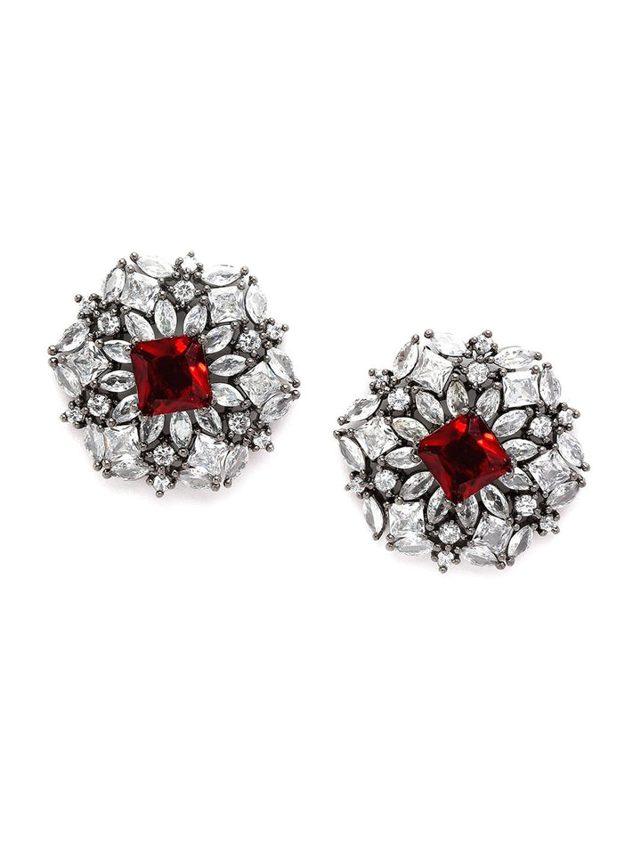 KARATCART Silver-Plated Cubic Zirconia Studded Contemporary Stud Earrings