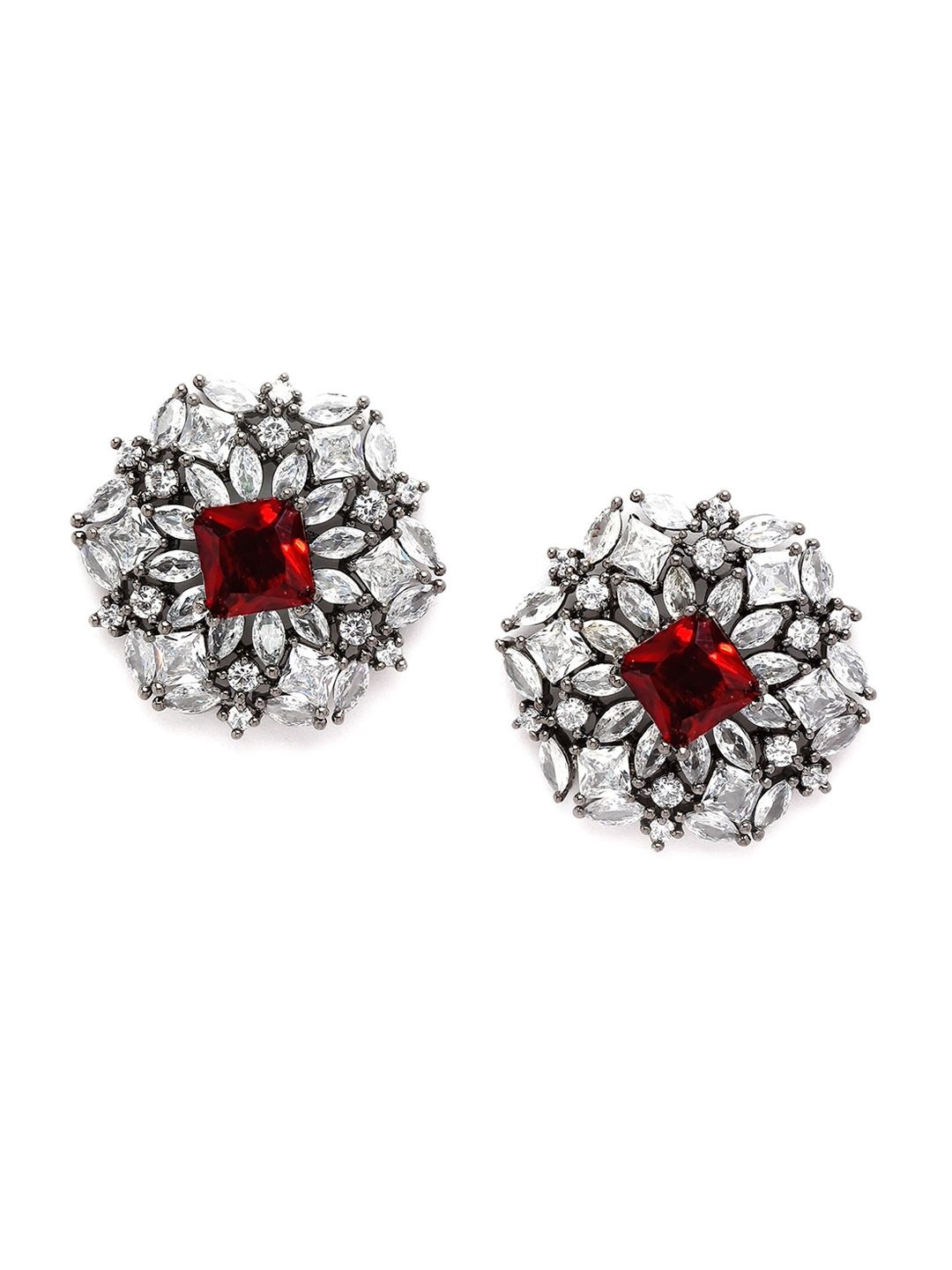 KARATCART Silver-Plated Cubic Zirconia Studded Contemporary Stud Earrings