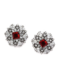 KARATCART Silver-Plated Cubic Zirconia Studded Contemporary Stud Earrings