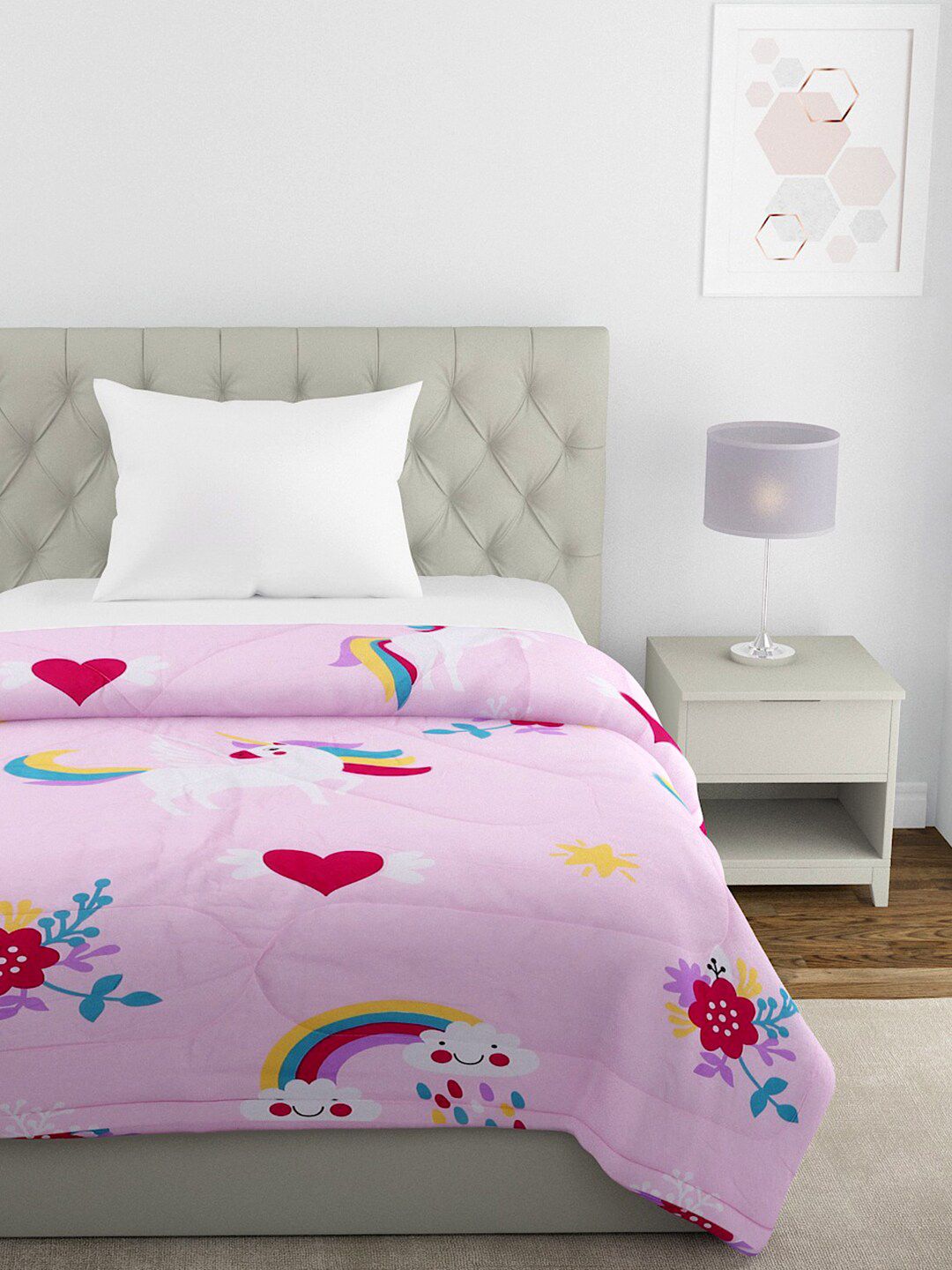 HOSTA HOMES Pink & Red Heavy Winter 210 GSM Cotton Single Bed Comforter